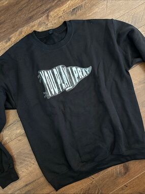 Black Graphic Sweatshirt with 'You Play I Pray' Flag Design